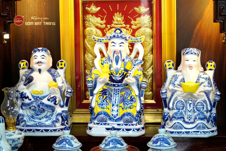 Bộ Đồ Thờ Thần Tài Thổ Địa (Hào Gia 14 Món) Men Lam