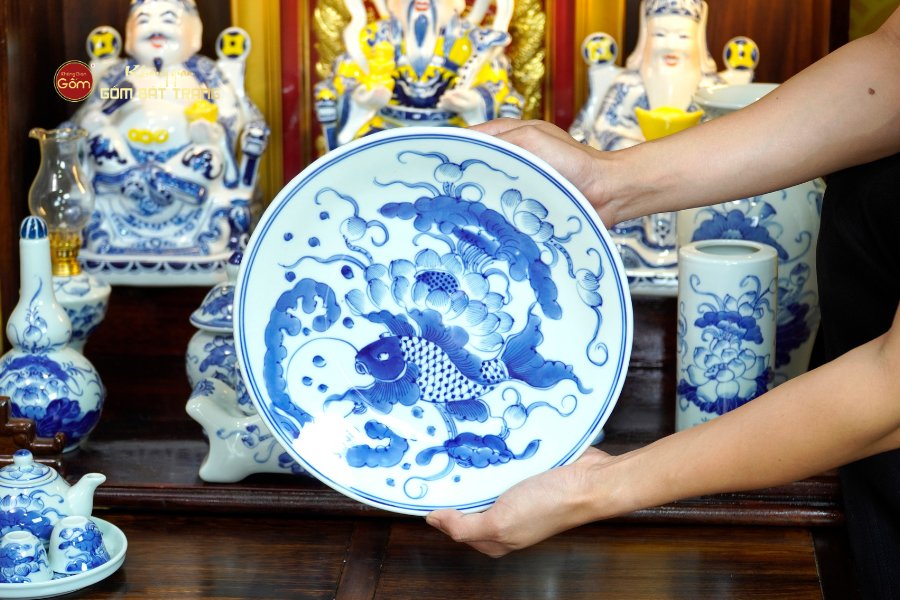 Bộ Đồ Thờ Thần Tài Thổ Địa (Hào Gia 14 Món) Men Lam