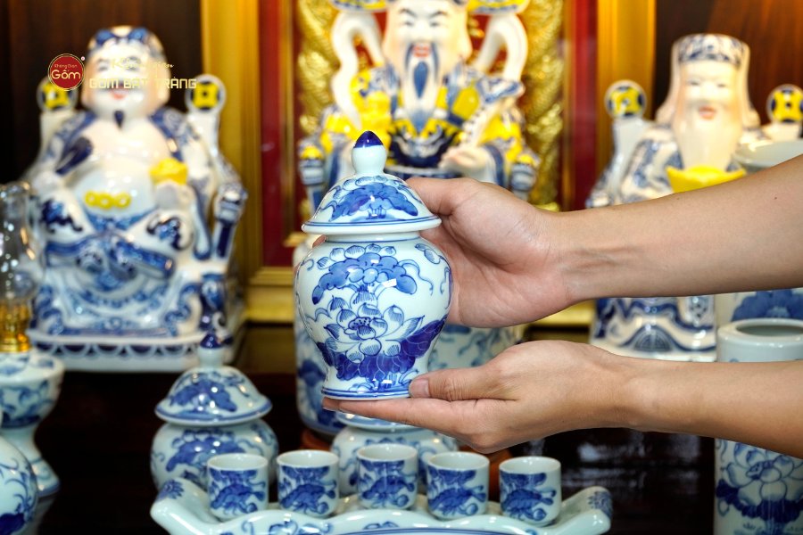 Bộ Đồ Thờ Thần Tài Thổ Địa (Hào Gia 14 Món) Men Lam