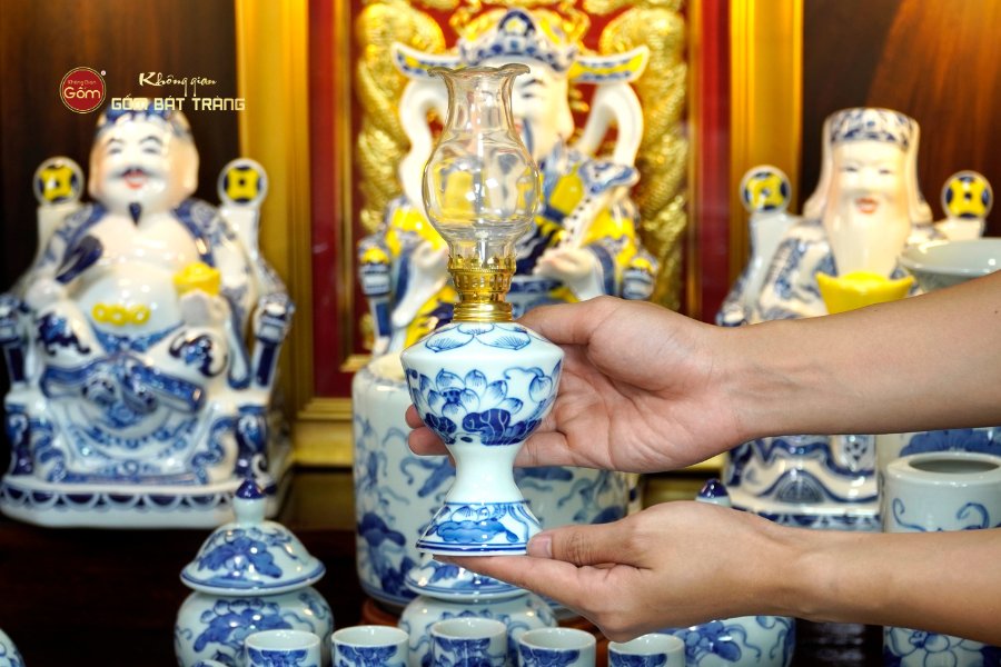 Bộ Đồ Thờ Thần Tài Thổ Địa (Hào Gia 14 Món) Men Lam