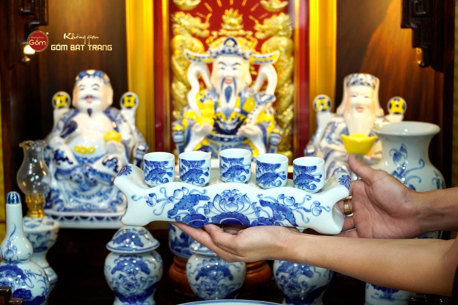 Bộ Đồ Thờ Thần Tài Thổ Địa (Hào Gia 14 Món) Men Lam