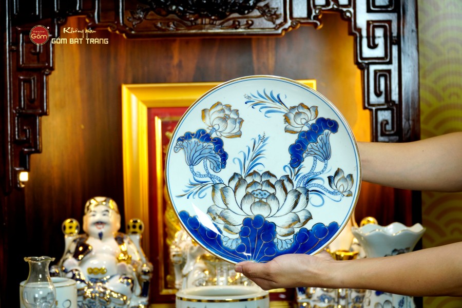 Bộ Đồ Thờ Thần Tài Thổ Địa (Hào Gia 14 Món) Men Lam Vẽ Vàng