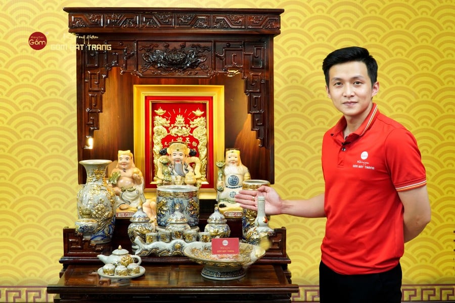 Bộ Đồ Thờ Thần Tài Thổ Địa (Hào Gia 14 Món) Men Rạn Vẽ Vàng