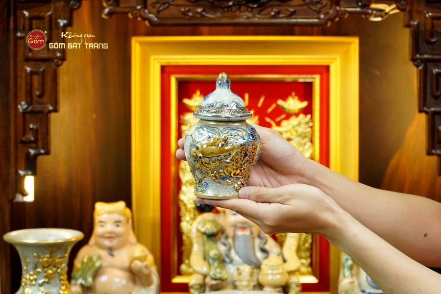 Bộ Đồ Thờ Thần Tài Thổ Địa (Hào Gia 14 Món) Men Rạn Vẽ Vàng