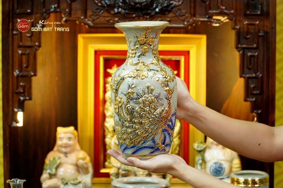 Bộ Đồ Thờ Thần Tài Thổ Địa (Hào Gia 14 Món) Men Rạn Vẽ Vàng