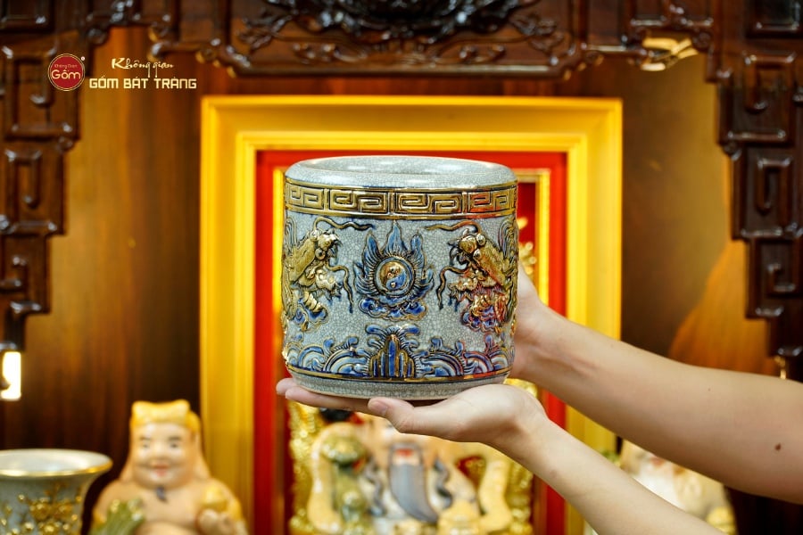 Bộ Đồ Thờ Thần Tài Thổ Địa (Hào Gia 14 Món) Men Rạn Vẽ Vàng