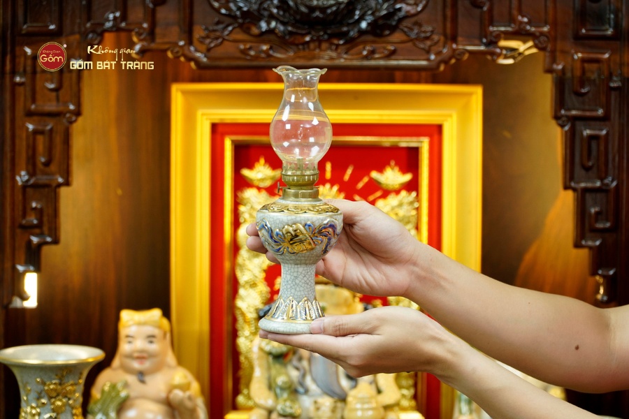 Bộ Đồ Thờ Thần Tài Thổ Địa (Hào Gia 14 Món) Men Rạn Vẽ Vàng