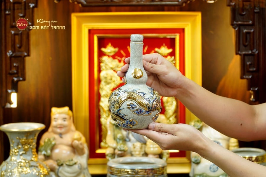 Bộ Đồ Thờ Thần Tài Thổ Địa (Hào Gia 14 Món) Men Rạn Vẽ Vàng