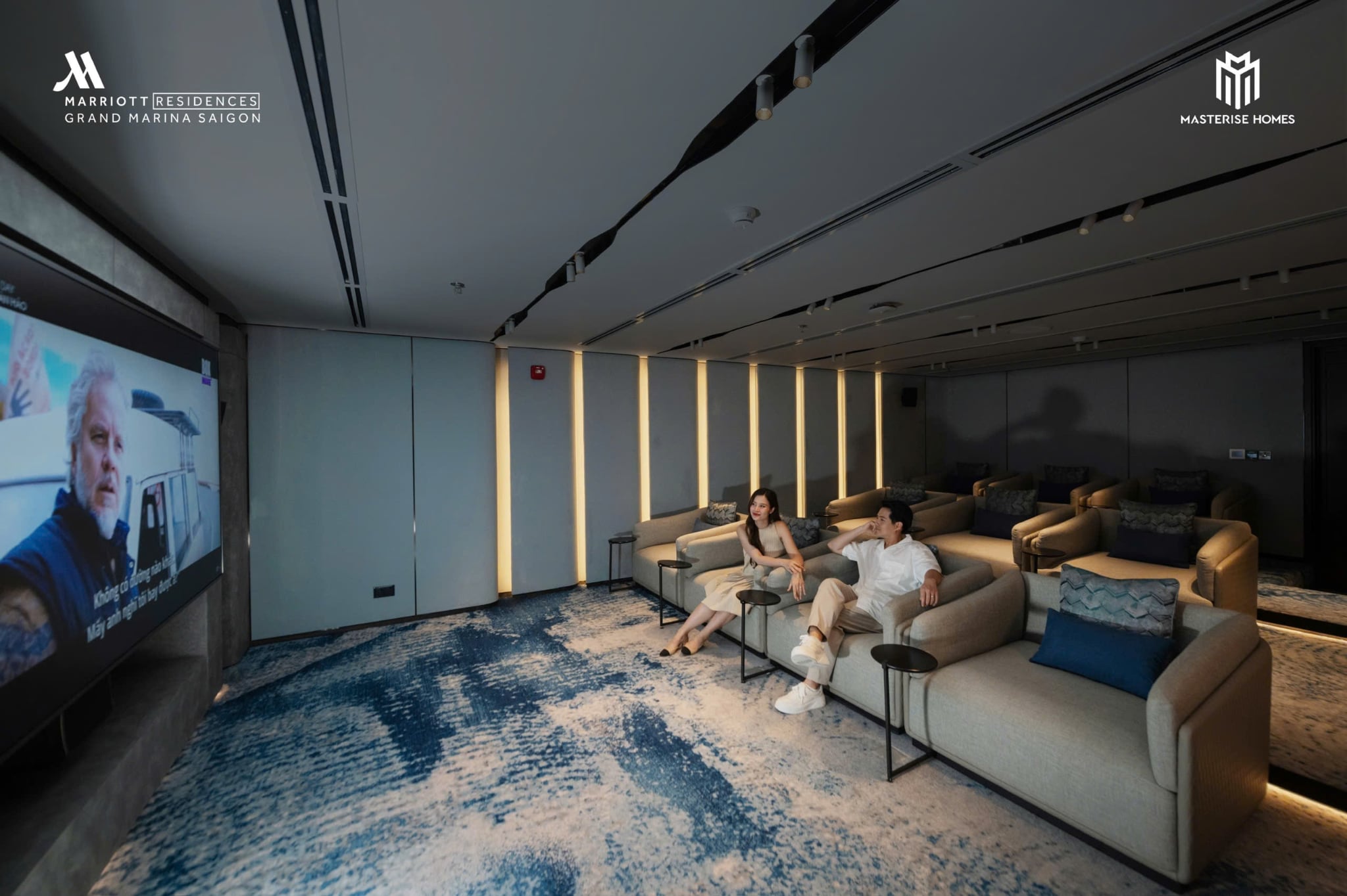 Phòng chiếu phim riêng tư cao cấp đáp ứng nhu cầu giải trí của gia đình tại tòa Lake Grand Marina Saigon.