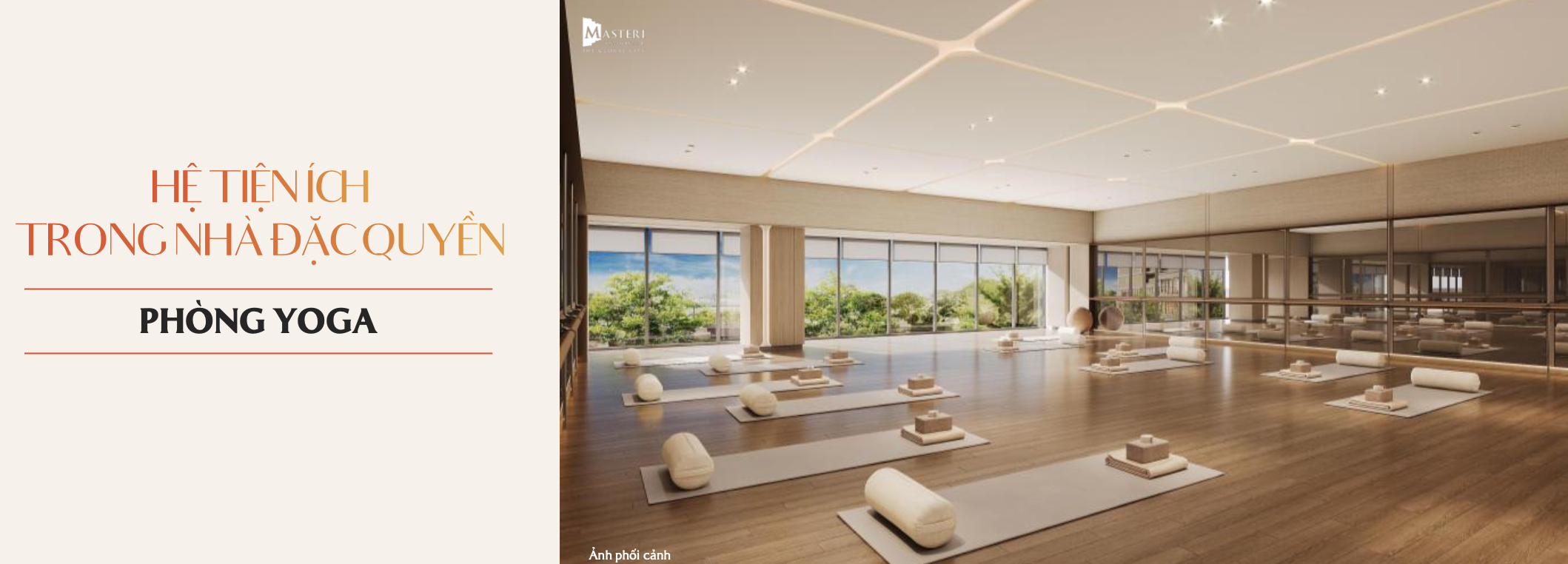 Phòng Yoga rộng thoáng với tầm view xanh mát bao quát dự án Masteri Cosmo Central The Global City.