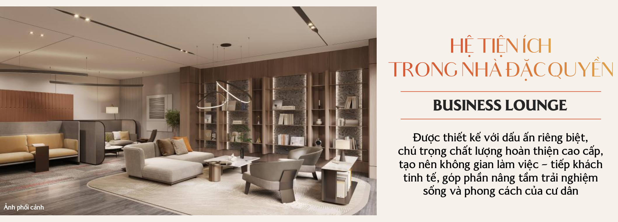Không gian Business Lounge tinh tế dành cho giới doanh nhân tiếp khách tại căn hộ Nexus Zone Masteri Cosmo Central.