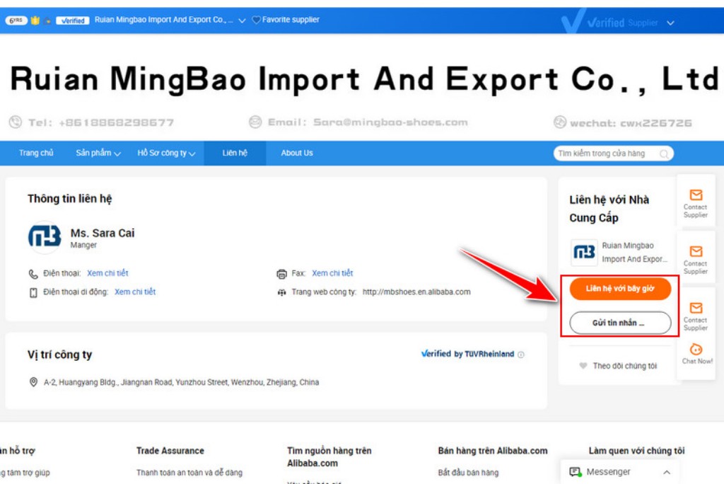Liên hệ với người bán Alibaba để trao đổi về sản phẩm và giá