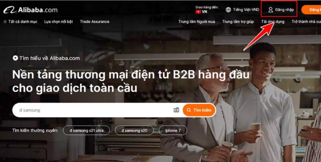 Mở trang web chính thức của Alibaba tạo tài khoản mua hàng