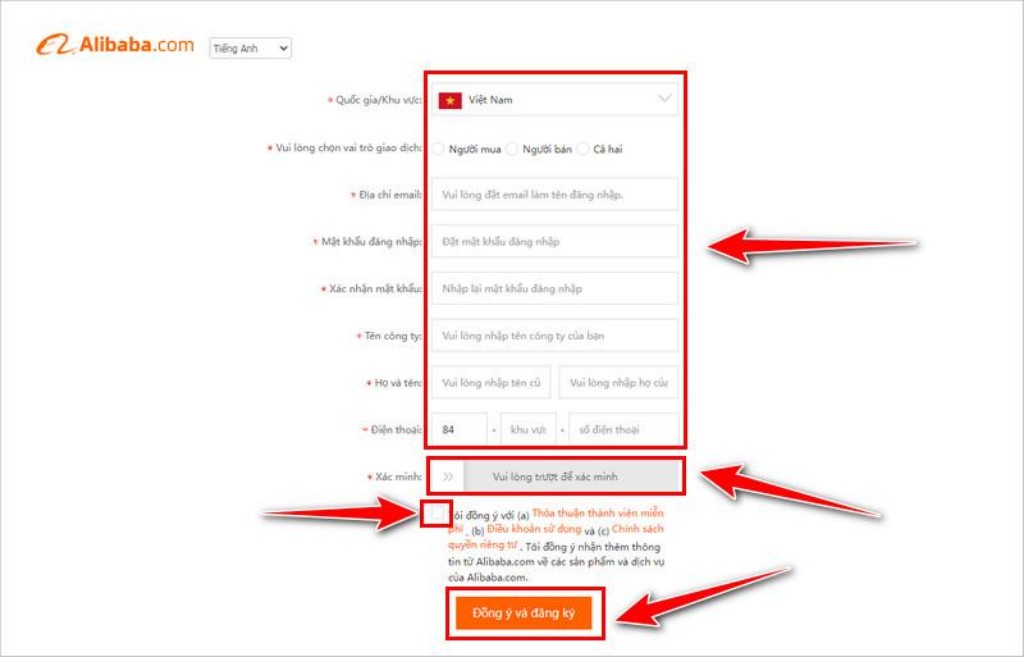 Điền biểu mẫu thông tin của Alibaba chính xác theo yêu cầu