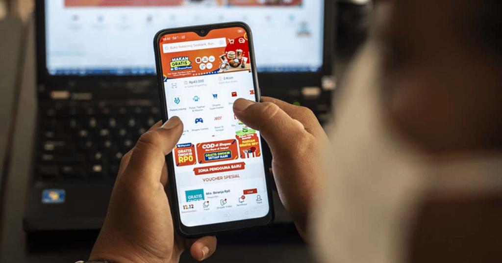 Giao diện app bán hàng Shopee hỗ trợ quản lý sản phẩm và đơn hàng