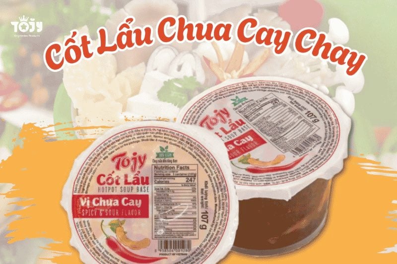 Cốt lẩu chua cay TOJY đậm vị, dễ kết hợp nhiều món chay