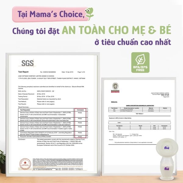 Cốc hứng Mama's Choice đạt chuẩn an toàn quốc tế