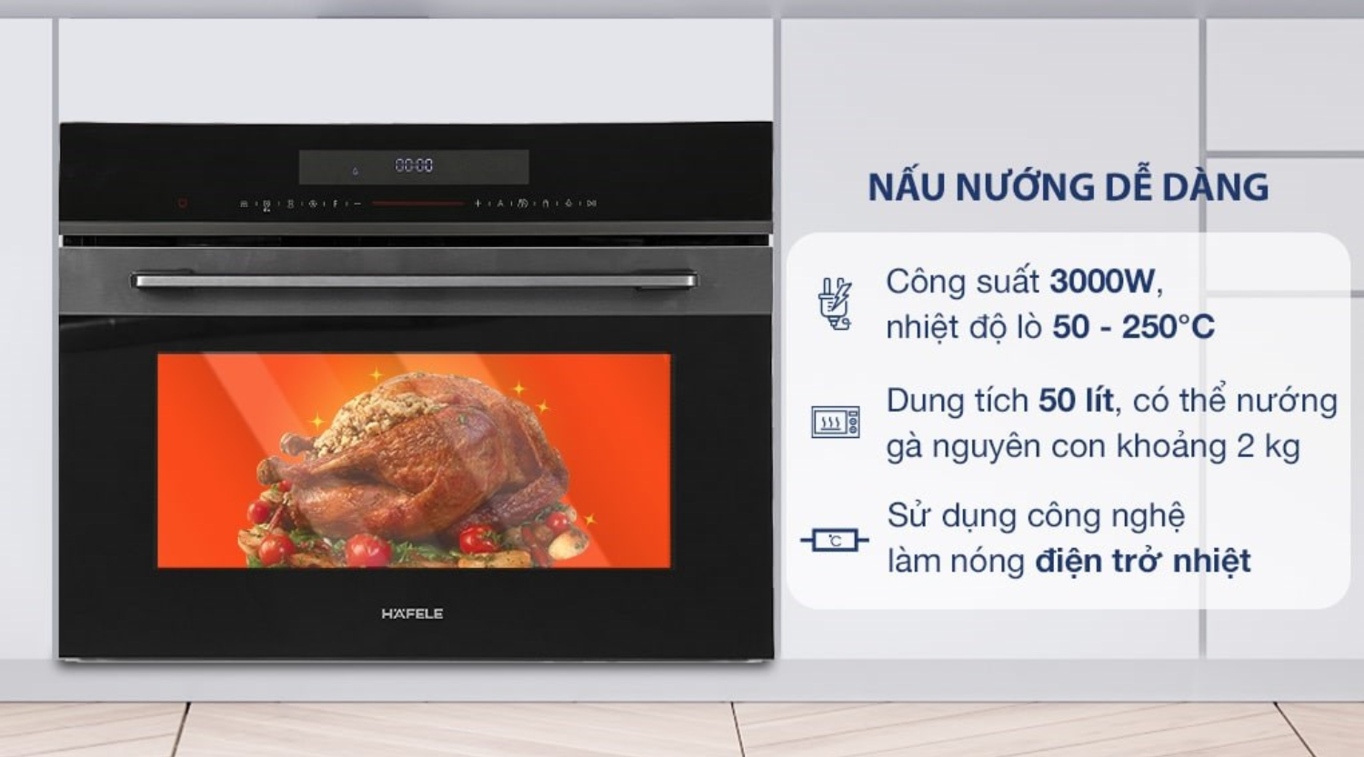 Lò nướng vi sóng Hafele HCO-8T50A sở hữu dung tích 50 lít