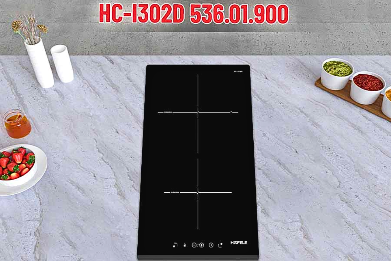 Bếp từ đôi Hafele HC-I302D được thiết kế theo dạng Domino nhỏ gọn với hai vùng nấu
