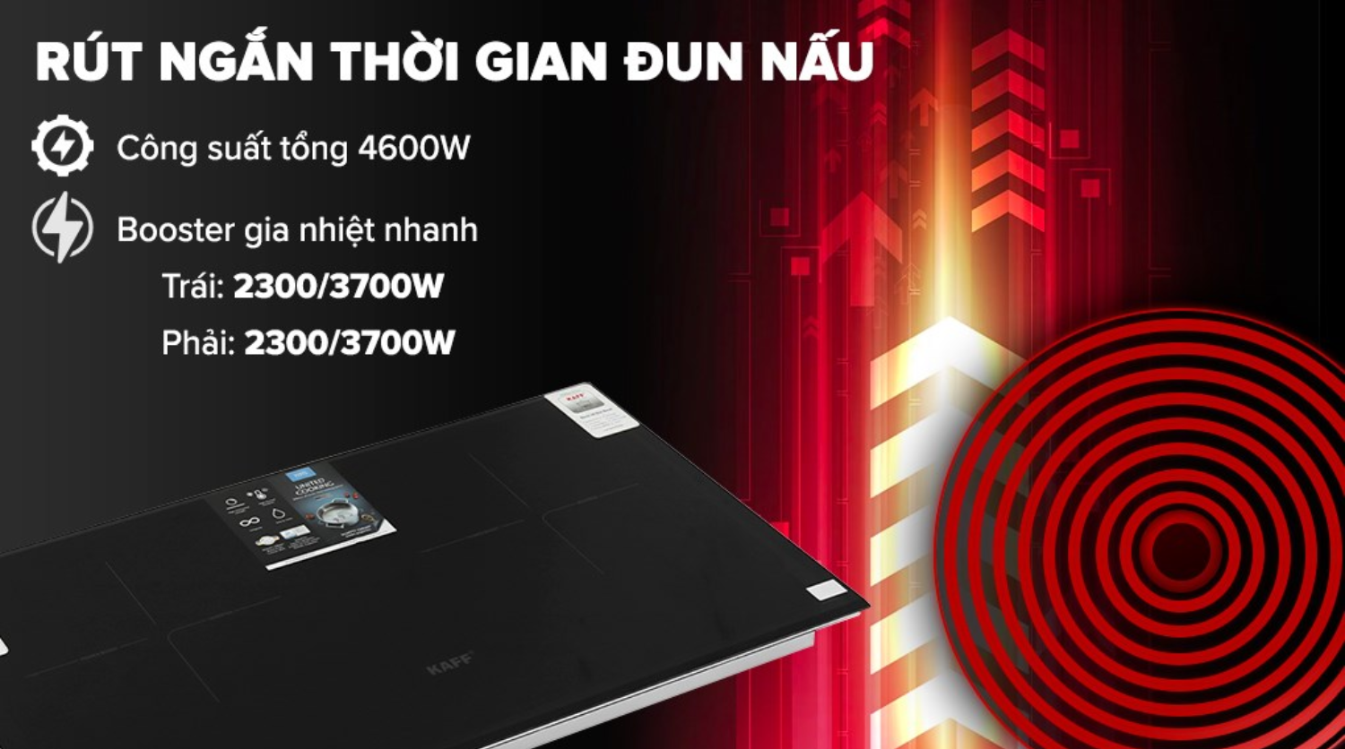 KAFF KF-HID7348II trang bị hai vùng nấu độc lập có công suất cân bằng