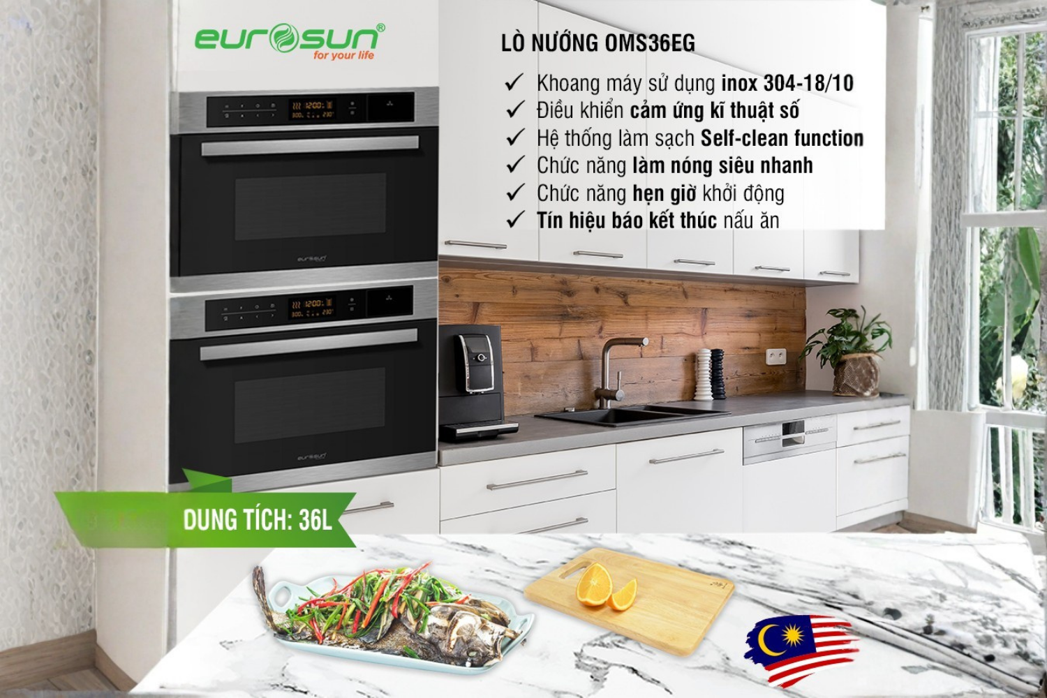Lò nướng Eurosun OMS36EG là thiết bị nhà bếp nhập khẩu nguyên chiếc từ Malaysia