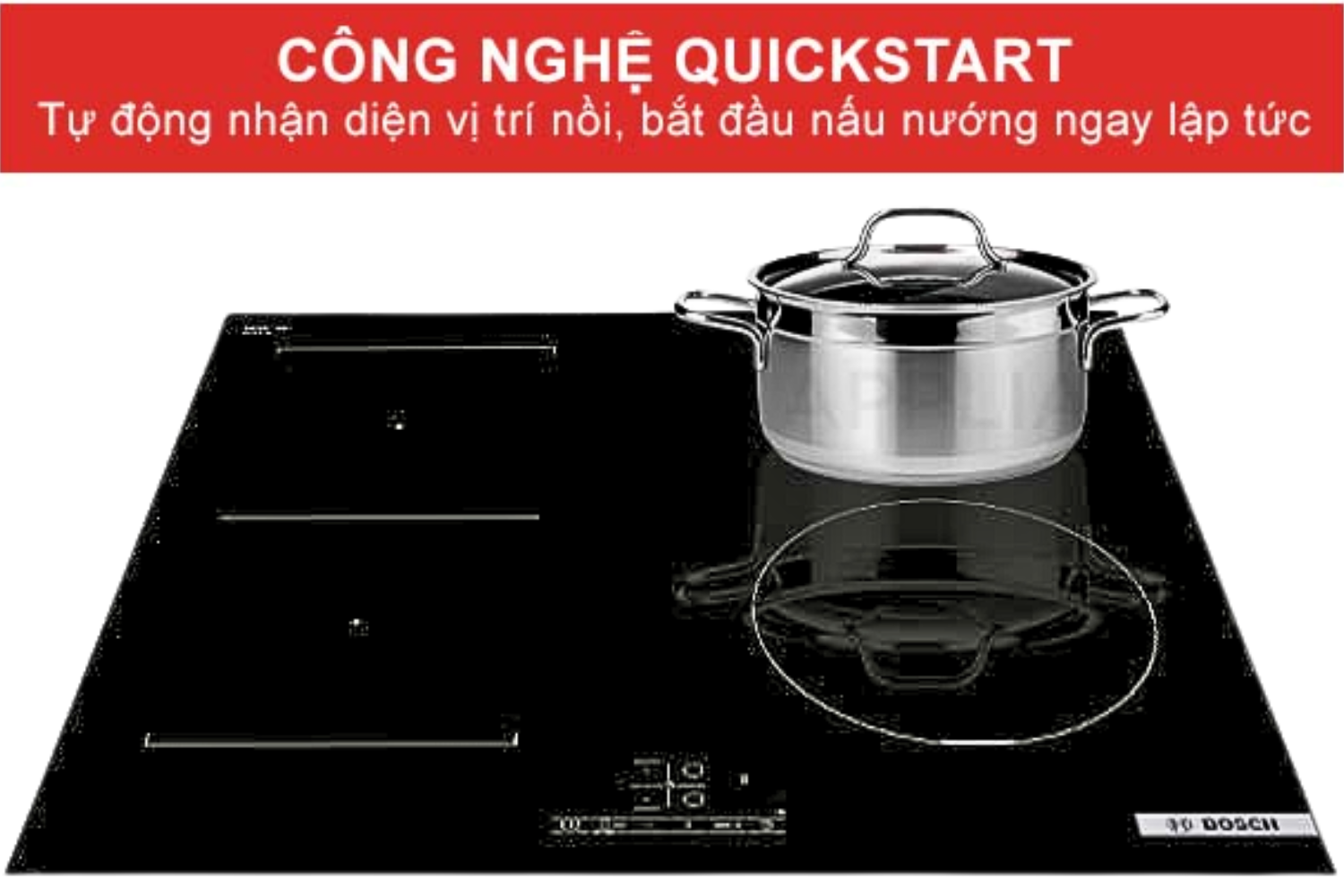 Khi bật bếp, chỉ cần đặt nồi lên là vùng nấu tương ứng sẽ tự nhận diện và khởi động