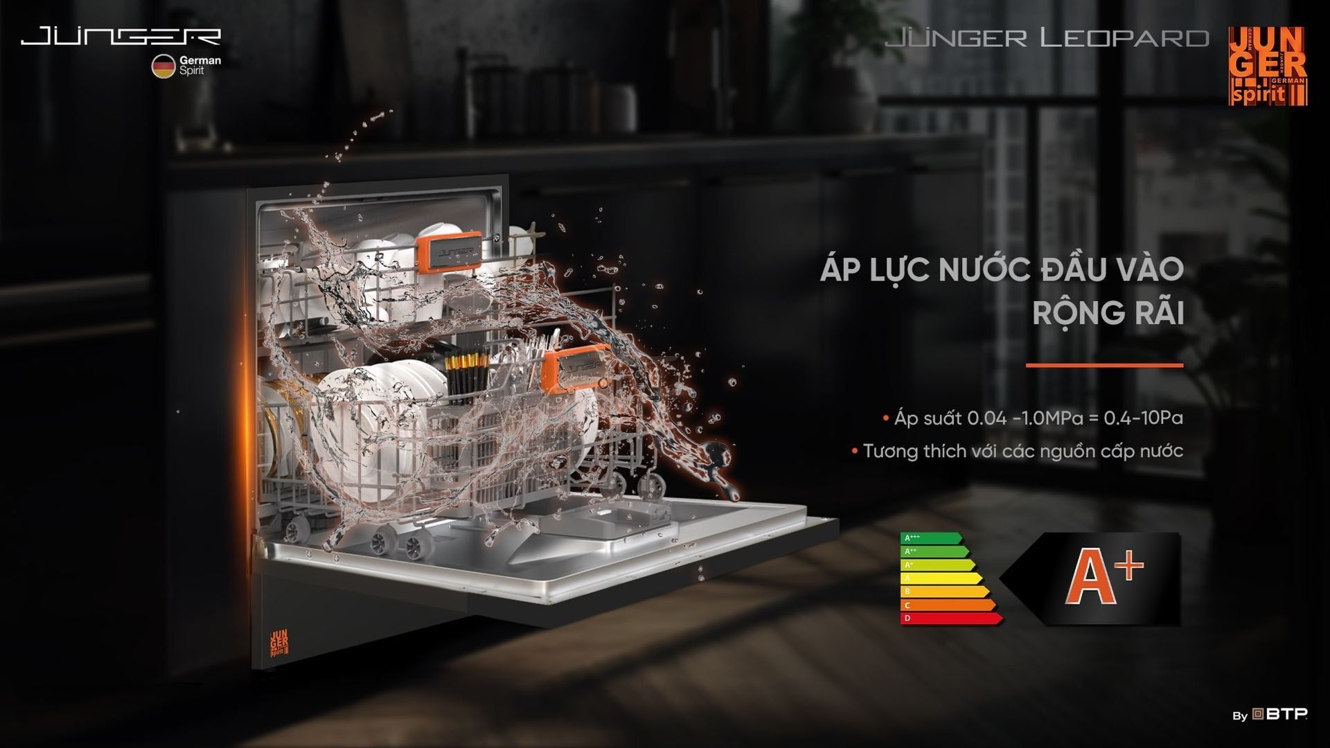 Hệ thống tay phun 360° giúp làm sạch chén bát toàn diện