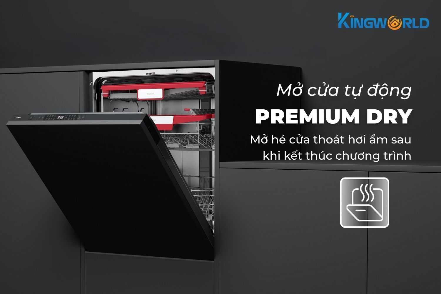 Tính năng tự động hé cửa PremiumDry giúp chén bát luôn khô ráo