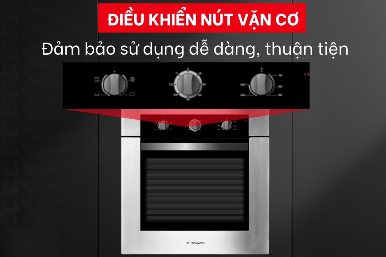 Lò nướng Malloca MOV-656 ECO có bảng điều khiển gồm 3 núm cơ học