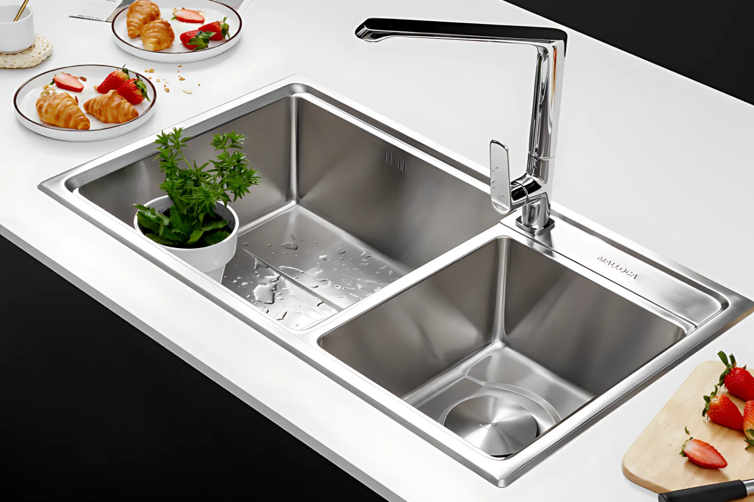 Chậu rửa chén Malloca MS 5082W với 2 ngăn rộng rãi giúp thoải mái sử dụng