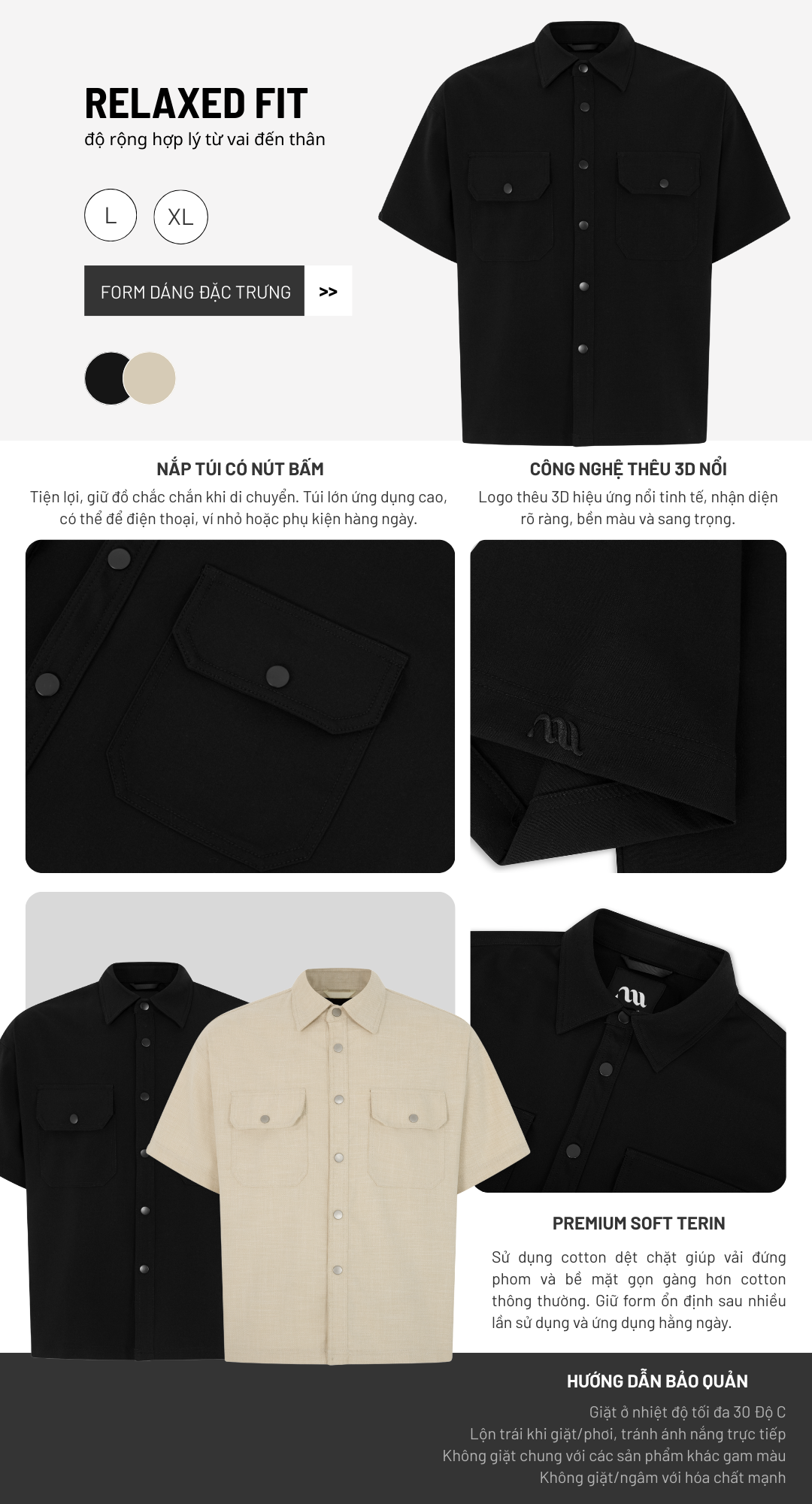 Áo sơ mi nam hai túi ngực xẻ lai lệch AUNAMTIC