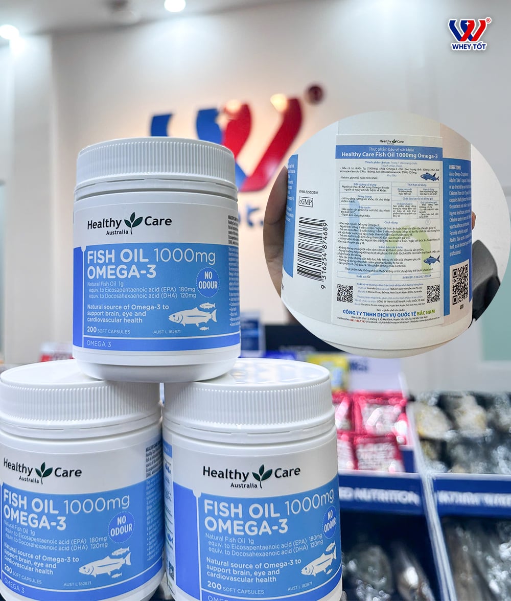 Healthy Care Viên Uống Dầu Cá Omega 3 Fish Oil 1000mg Hỗ Trợ Mắt Sáng, Tốt Cho Tim Mạch 200 Viên