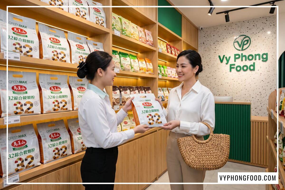 Tư vấn mua túi bột ngũ cốc 32 loại hạt Greenmax tại điểm bán đồ chay gần đây ở TP. Hồ Chí Minh