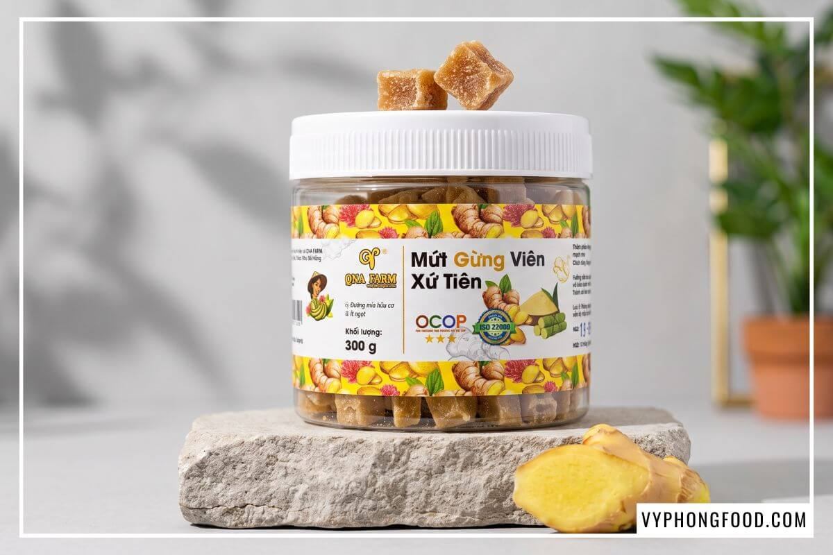 Hũ mứt gừng viên QNA Farm 300g đạt chuẩn OCOP làm quà miền Trung Đà Nẵng chất lượng