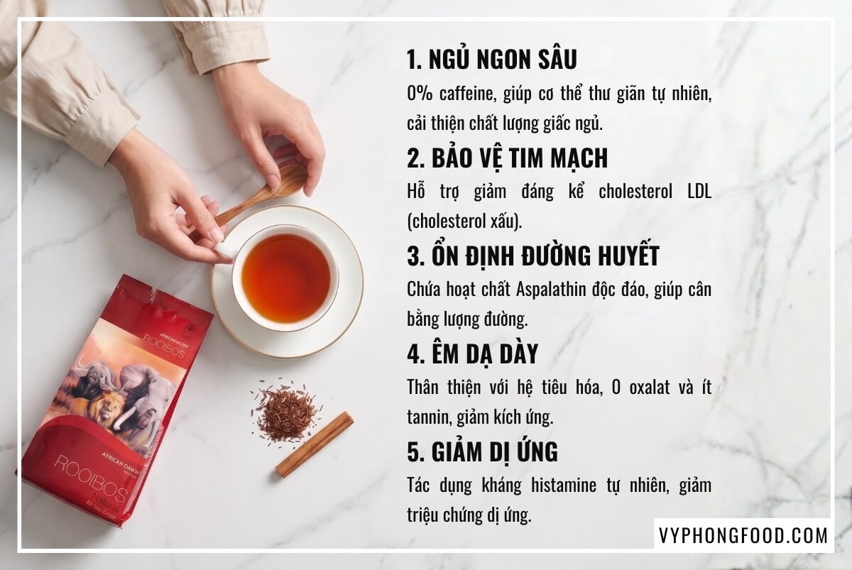 Tách trà thảo mộc đỏ ruby cùng bảng giải đáp uống trà rooibos mỗi ngày có tốt không