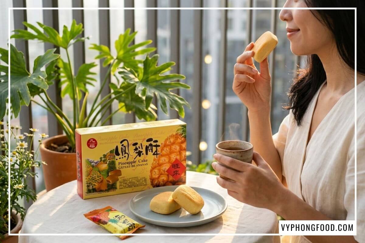 Thưởng thức bánh dứa Đài Loan Nice Choice thơm ngậy cùng trà nóng bên ban công ngập nắng chiều