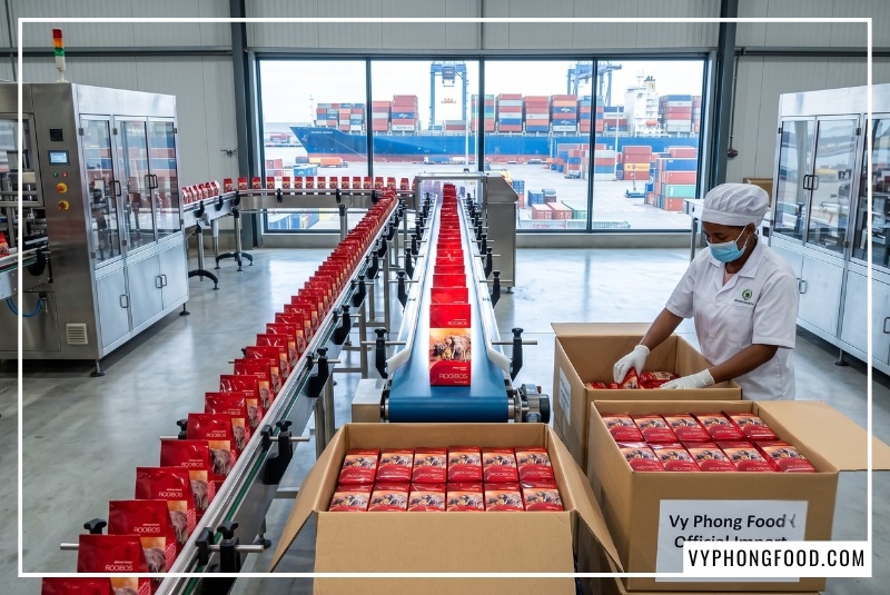 Dây chuyền đóng gói trà túi lọc African Dawn Nam Phi do đại lý hồng trà Nam Phi tại Việt Nam Vy Phong Food nhập khẩu chính ngạch về thị trường Việt Nam.