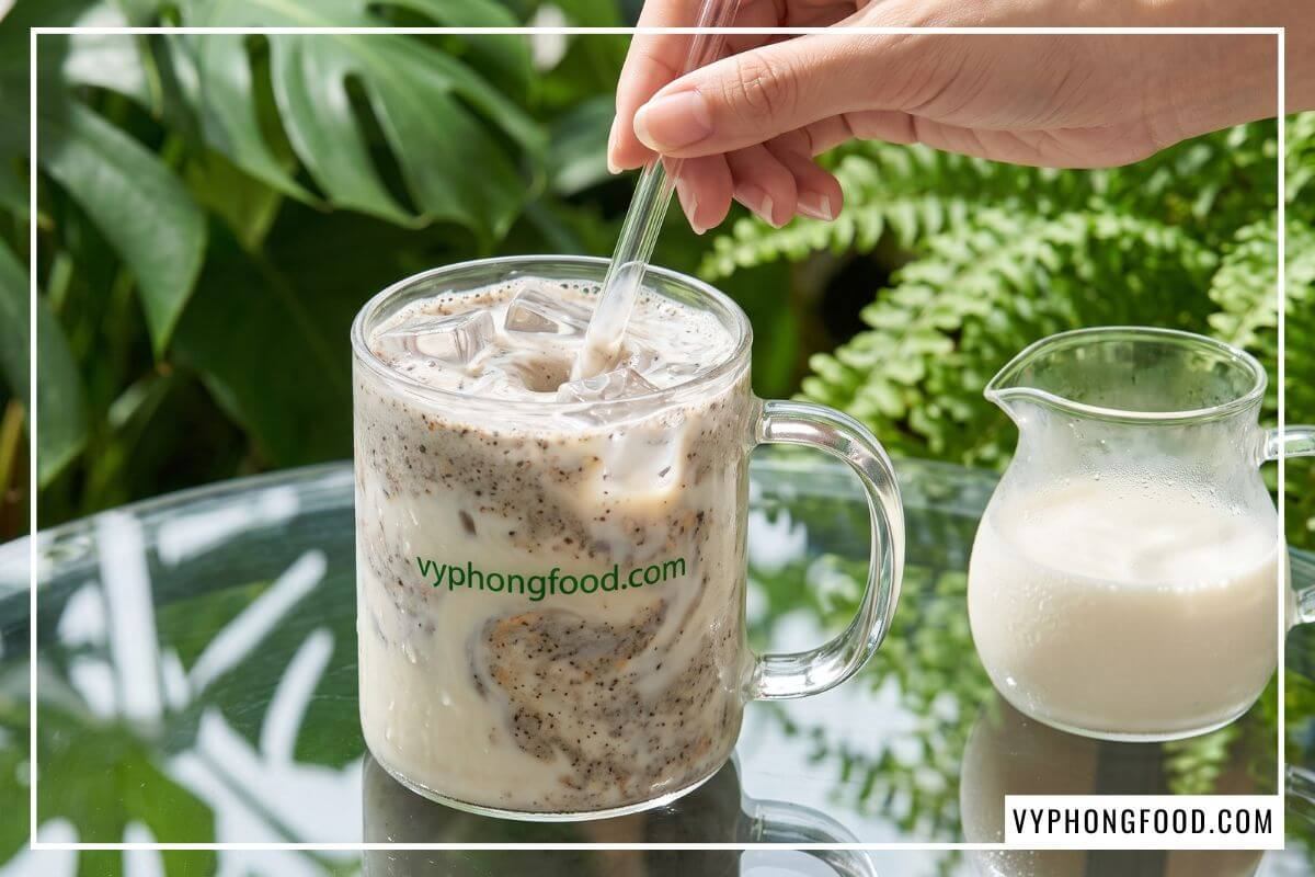 Ly ngũ cốc pha sữa lạnh cùng đá viên tạo nên các món chay bổ dưỡng giải nhiệt