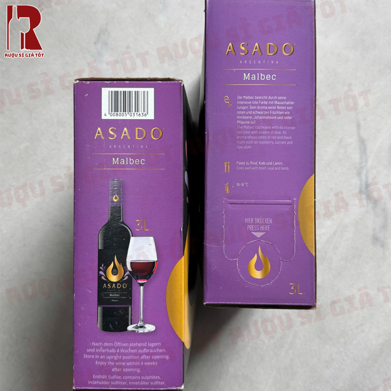 Rượu Vang Argentina Đỏ Asado Malbec 3L nhập khẩu chính hãng