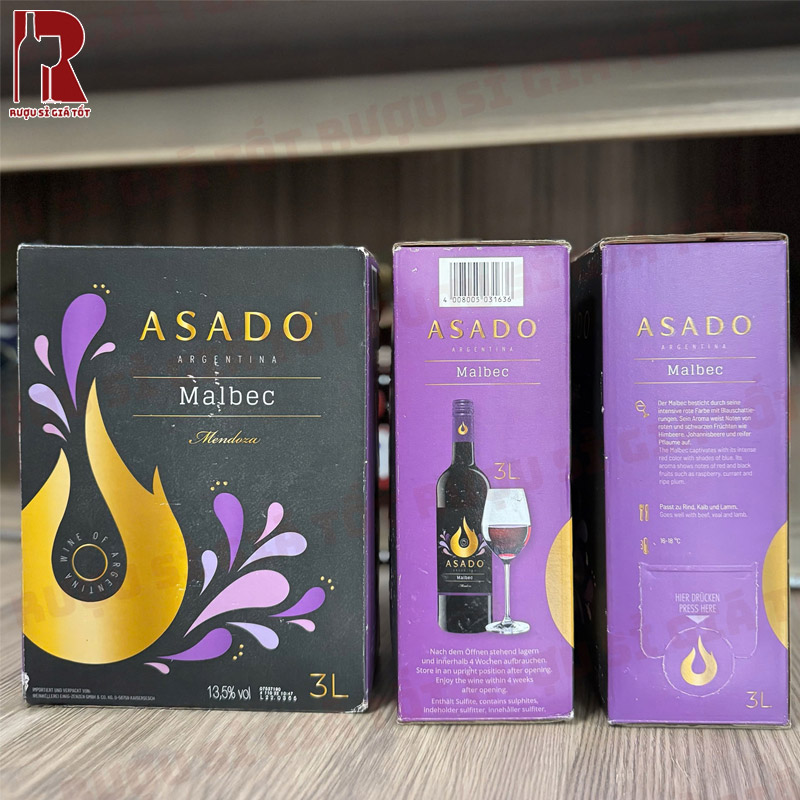 Rượu Vang Argentina Đỏ Asado Malbec 3L nhập khẩu