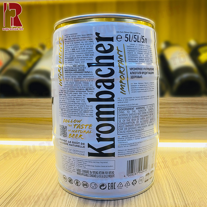 Bia Đức Krombacher Pils 5L nhập khẩu giá rẻ chính hãng