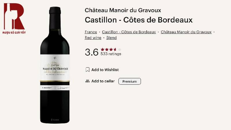 Chateau Manoir du Gravoux Cotes de Castillon rượu vang đỏ Pháp Bordeaux