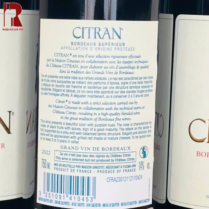 Rượu Vang Pháp Đỏ Citran Superieur Nguồn Gốc Rõ Ràng