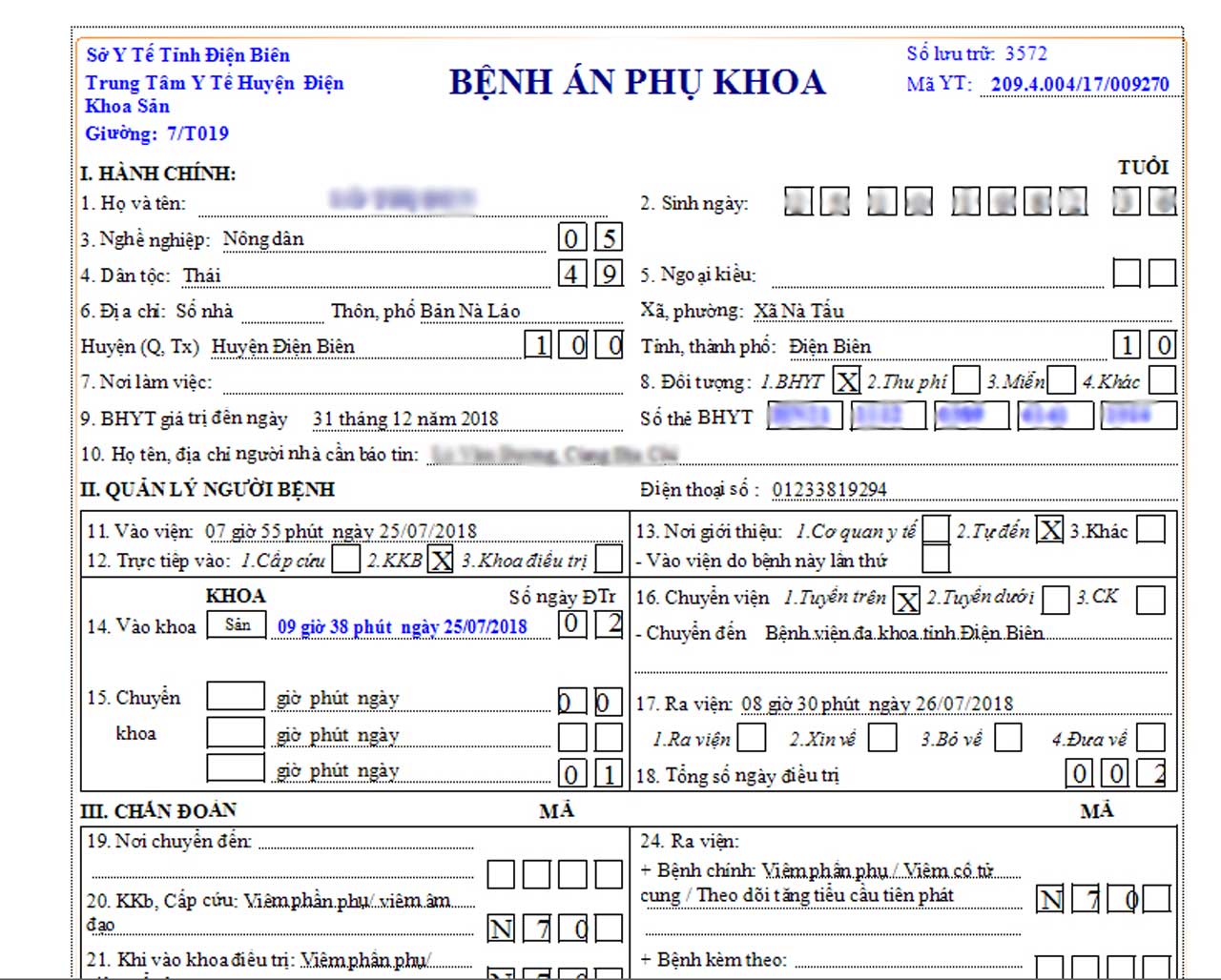 biểu mẫu bệnh án phụ khoa trong phần mềm quản lý bệnh án điện tử E-EMR