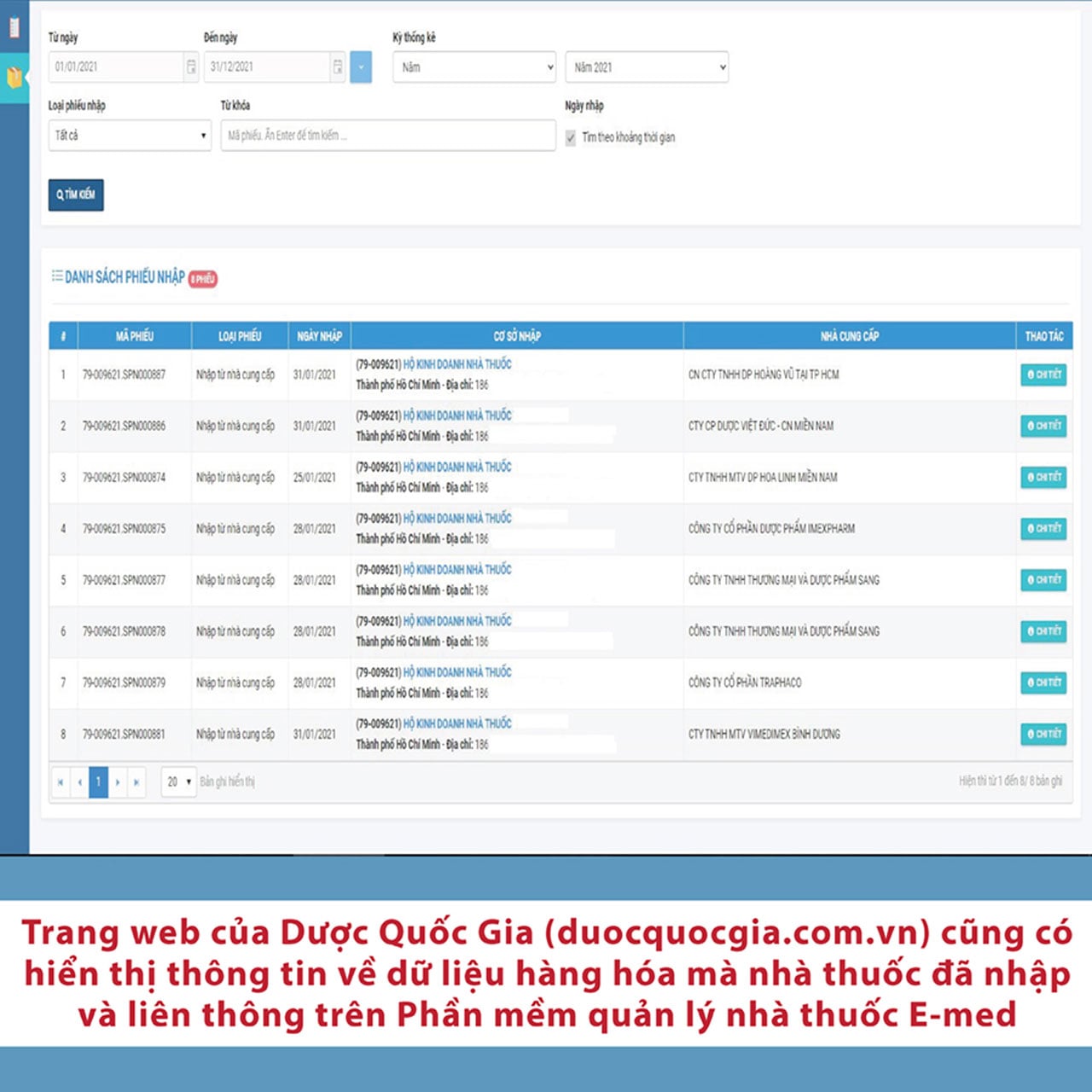 Kiểm tra dữ liệu thuốc đã liên thông trên cổng Dược Quốc gia từ phần mềm E-Med