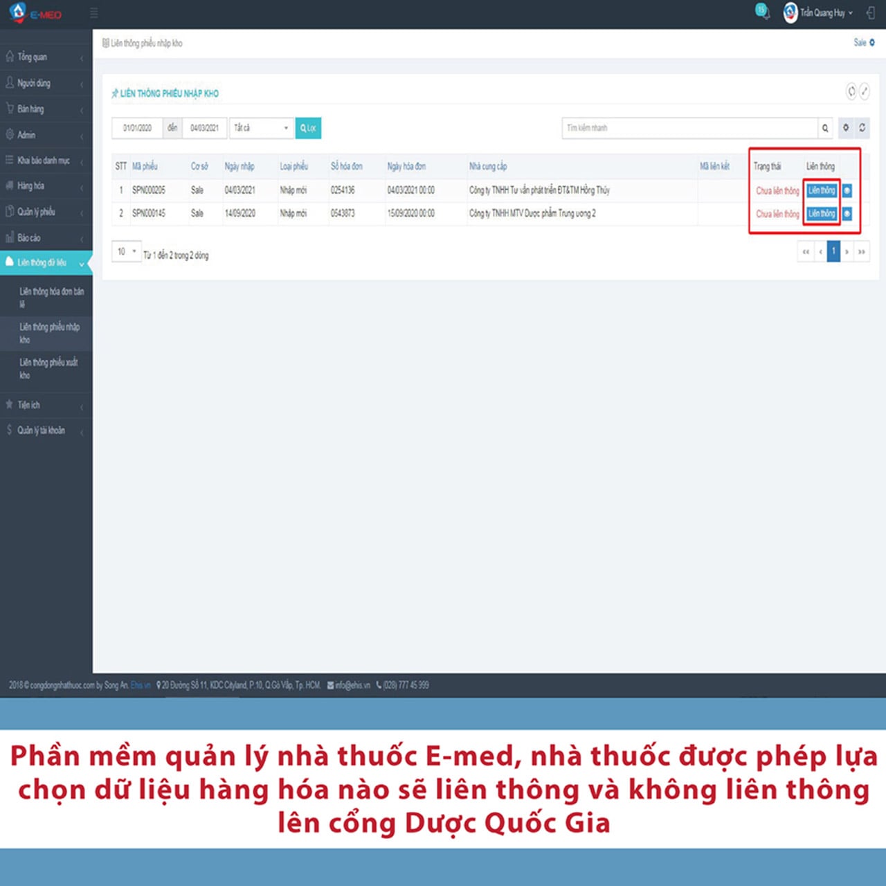 Quản lý thuốc và hàng hóa không liên thông lên cổng Dược Quốc gia bằng phần mềm E-Med