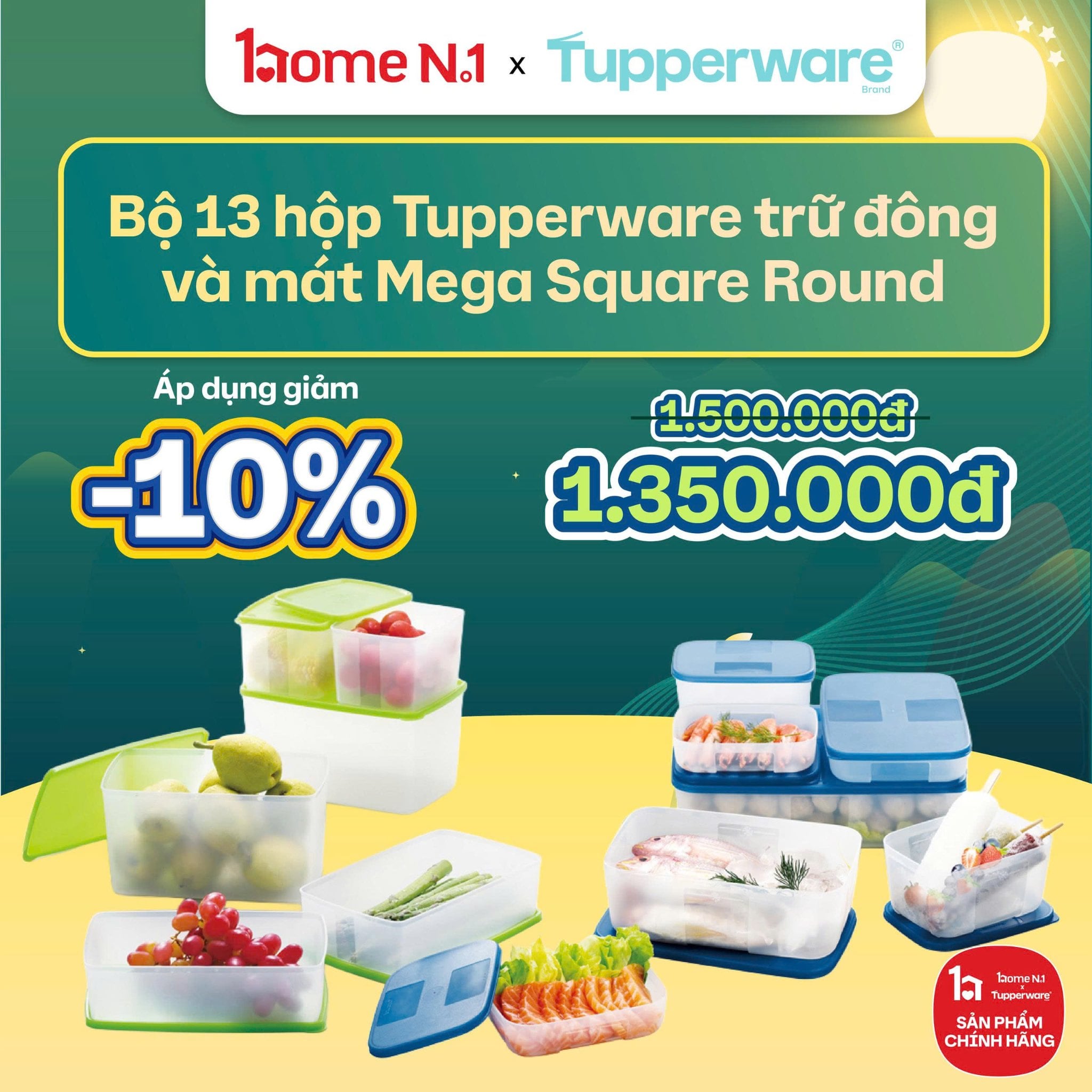 Bộ 13 hộp Tupperware trữ đông và mát Mega Square Round