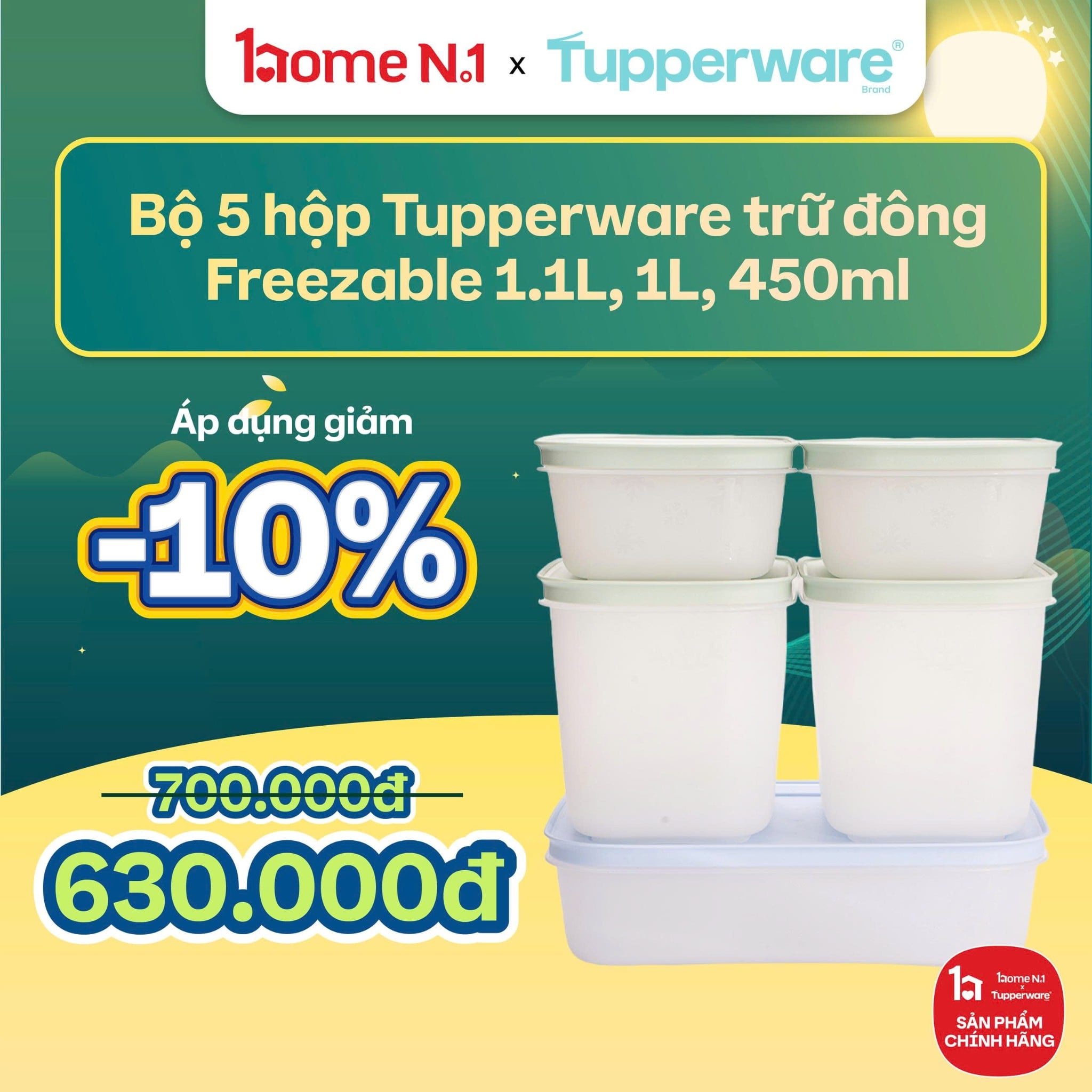 Bộ 5 hộp đựng thực phẩm Tupperware trữ đông Freezable (1.1L, 1L, 450ml)