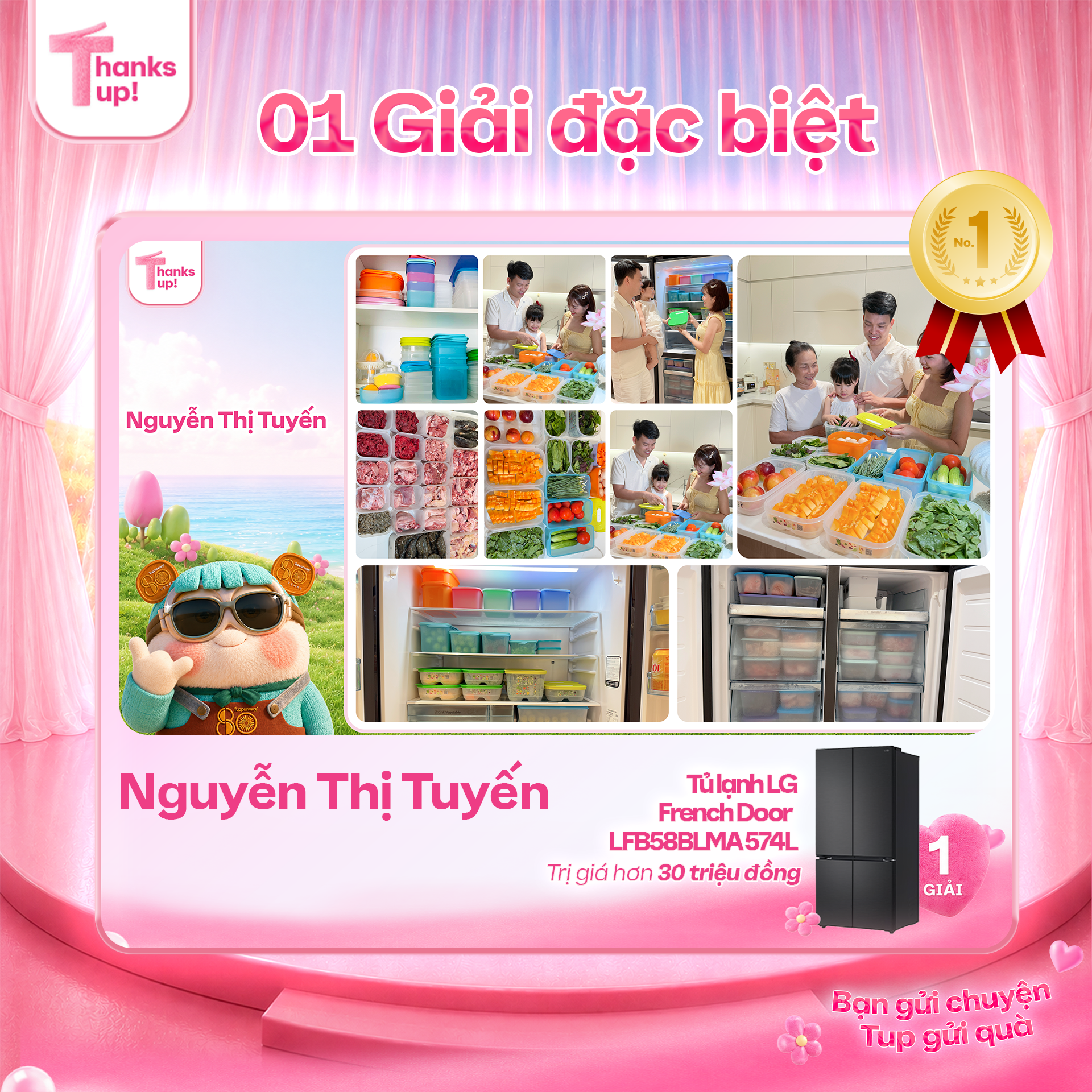Chị Nguyễn Thị Tuyến trúng giải Đặc biệt tủ lạnh LG cuộc thi Thanks Tup Tupperware