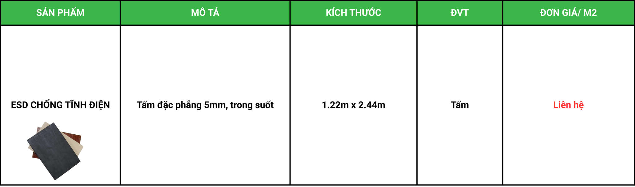 bảng báo giá tấm nhựa chống tĩnh điện